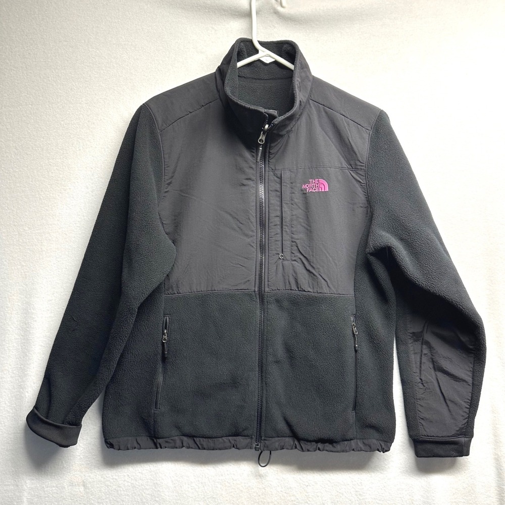The North Face Denali Jacket Womens Large Black Pink Ribbon Polartec Fleece Zip